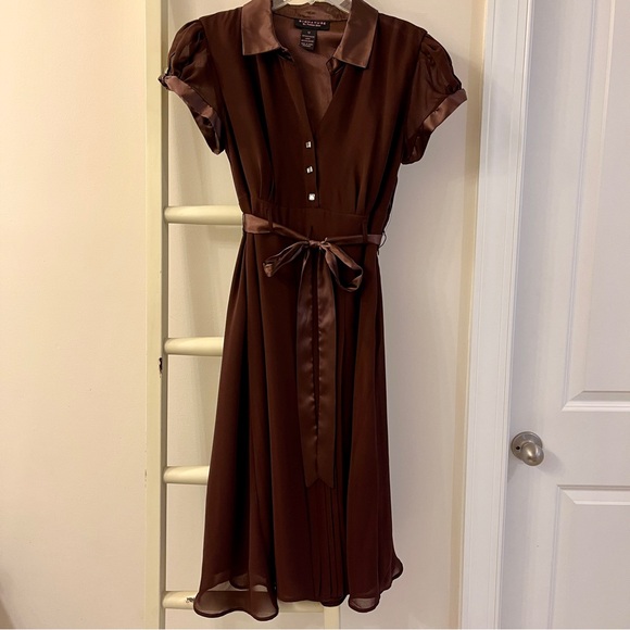 Robbie Bee Brown Midi Dress with Satin Details - Picture 1 of 6